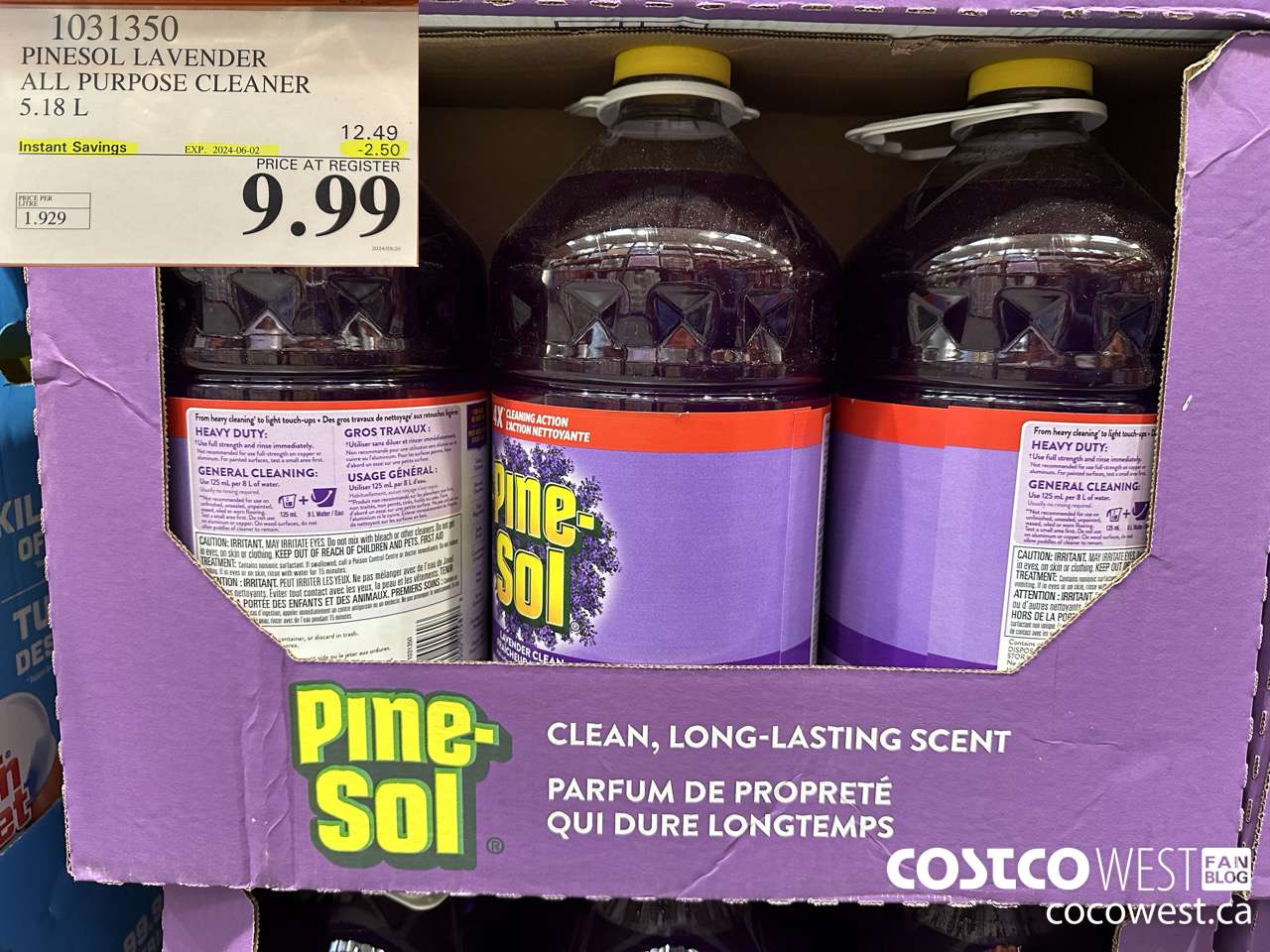 1031350 PINESOL LAVENDER ALL PURPOSE CLEANER 5.18 L ($2.50 INSTANT SAVINGS EXPIRES ON 2024-06-02) $9.99