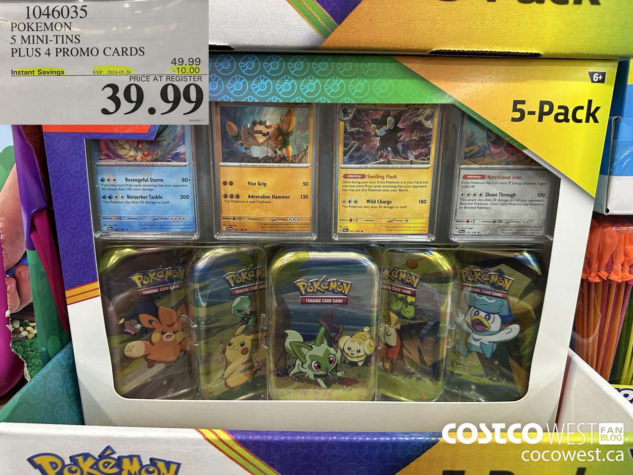 1046035 POKEMON 5 MINI-TINS PLUS 4 PROMO CARDS  ($10.00 INSTANT SAVINGS EXPIRES ON 2024-05-26) $39.99