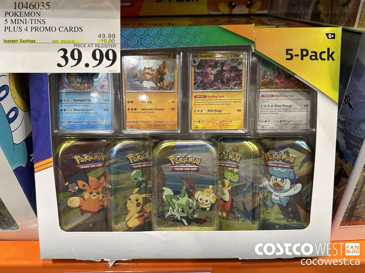 1046035 POKEMON 5 MINI-TINS PLUS 4 PROMO CARDS  ($10.00 INSTANT SAVINGS EXPIRES ON 2024-05-26) $39.99