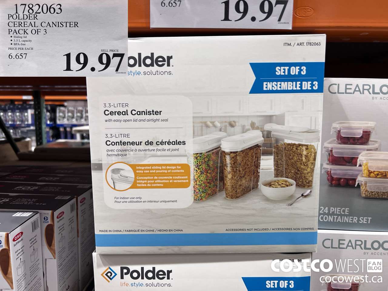 1782063 POLDER CEREAL CANISTER PACK OF 3 $19.97