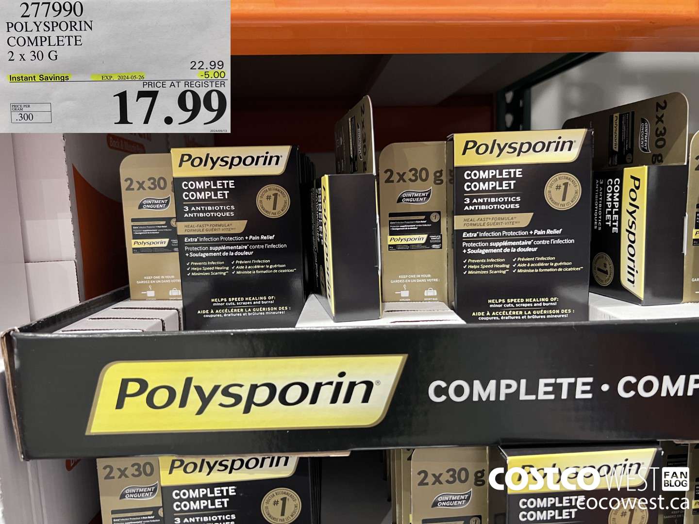 277990 POLYSPORIN COMPLETE 2 X 30 G ($5.00 INSTANT SAVINGS EXPIRES ON 2024-05-26) $17.99