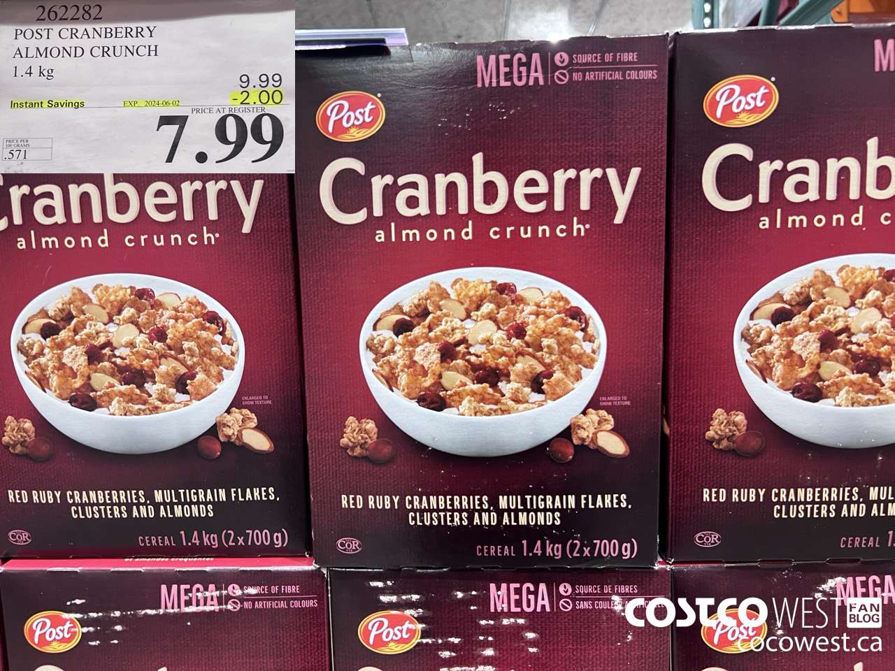 262282 POST CRANBERRY ALMOND CRUNCH 1.4 kg ($2.00 INSTANT SAVINGS EXPIRES ON 2024-06-02) $7.99