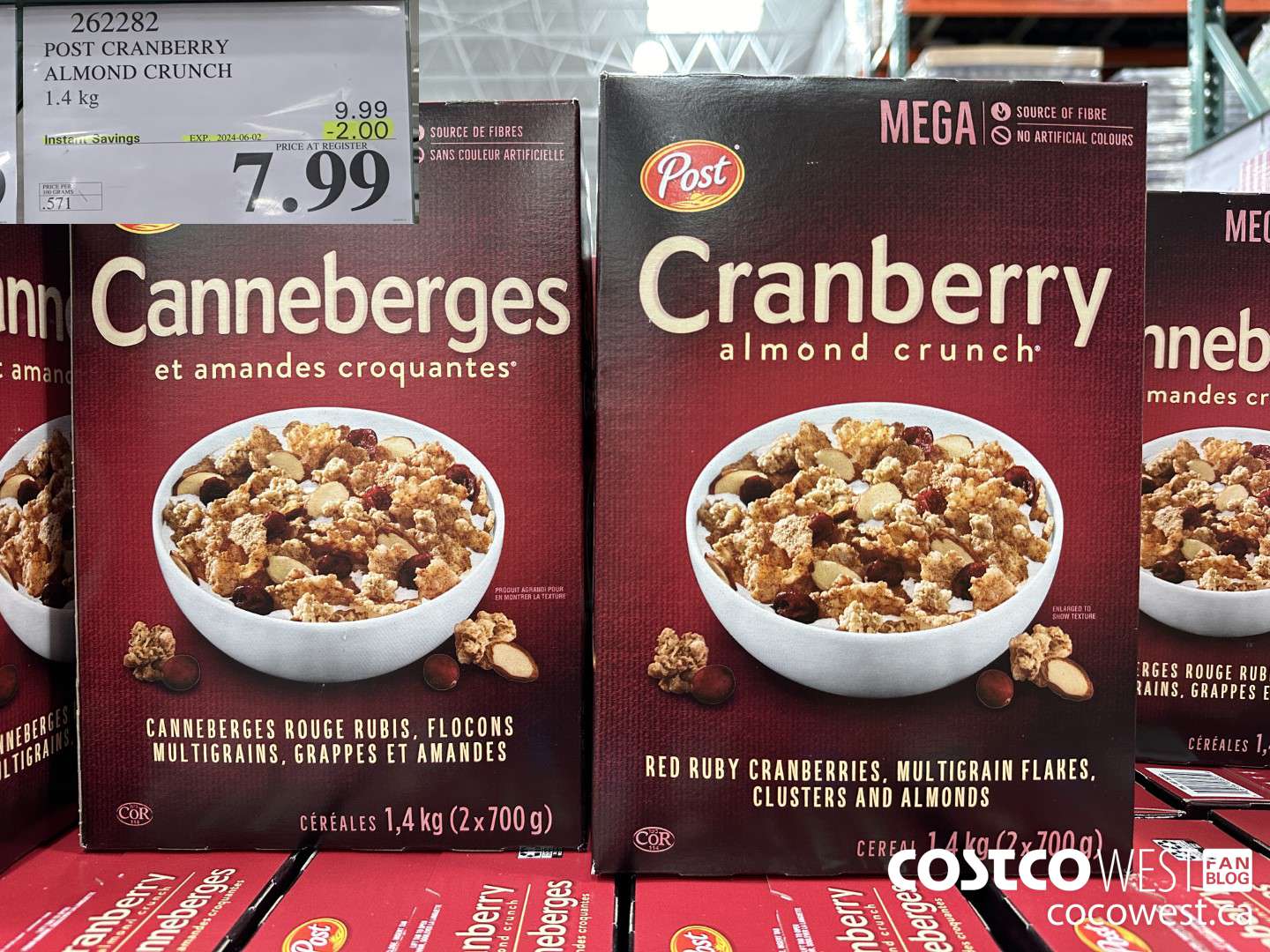 262282 POST CRANBERRY ALMOND CRUNCH 1.4 kg ($2.00 INSTANT SAVINGS EXPIRES ON 2024-06-02) $7.99
