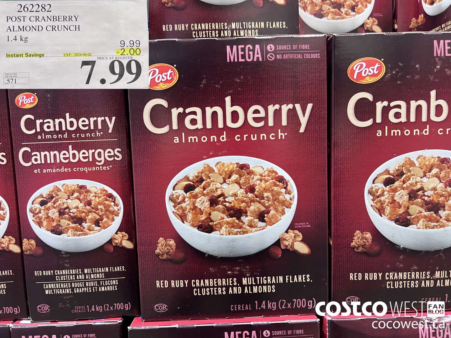 262282 POST CRANBERRY ALMOND CRUNCH 1.4 kg ($2.00 INSTANT SAVINGS EXPIRES ON 2024-06-02) $7.99
