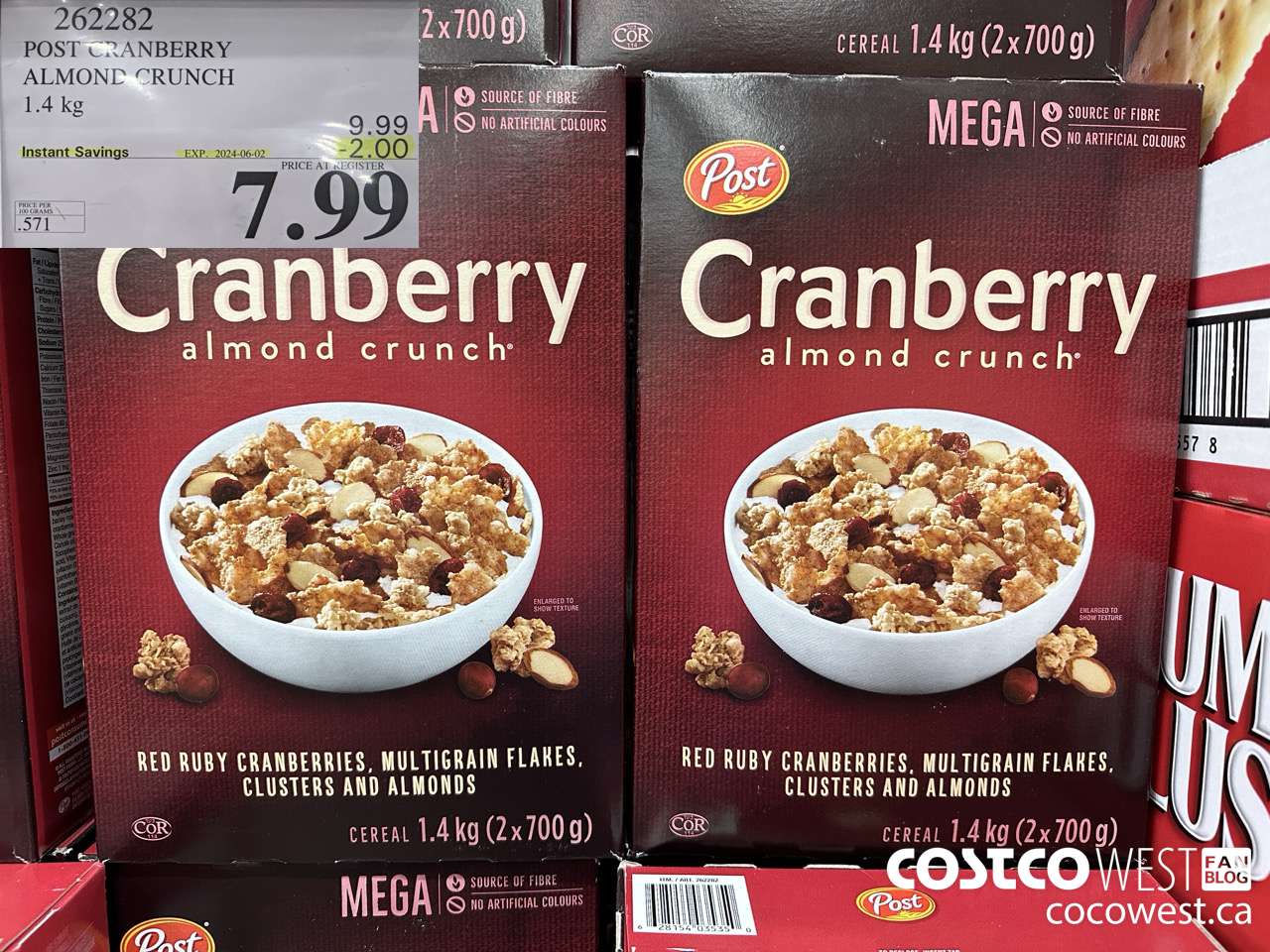 262282 POST CRANBERRY ALMOND CRUNCH 1.4 kg ($2.00 INSTANT SAVINGS EXPIRES ON 2024-06-02) $7.99