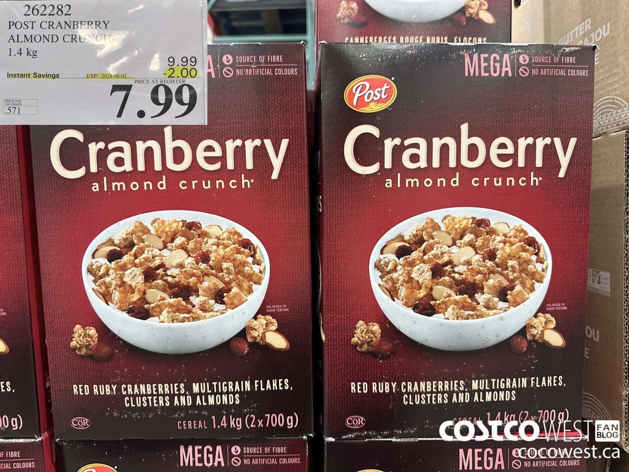 262282 POST CRANBERRY ALMOND CRUNCH 1.4 kg ($2.00 INSTANT SAVINGS EXPIRES ON 2024-06-02) $7.99