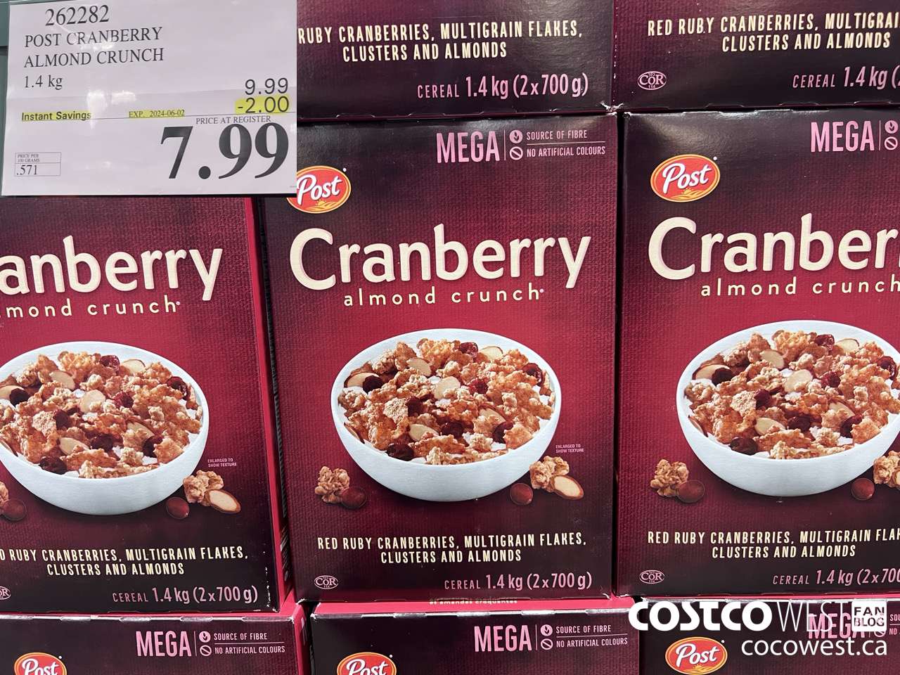 262282 POST CRANBERRY ALMOND CRUNCH 1.4 kg ($2.00 INSTANT SAVINGS EXPIRES ON 2024-06-02) $7.99