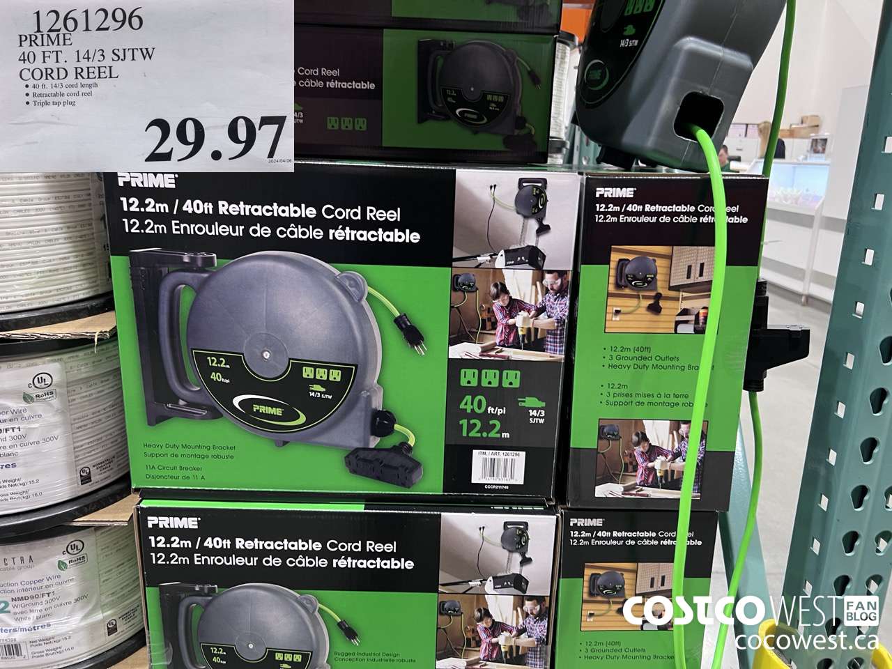1261296 PRIME 40FT. 14/3 SJTW CORD REEL $29.97