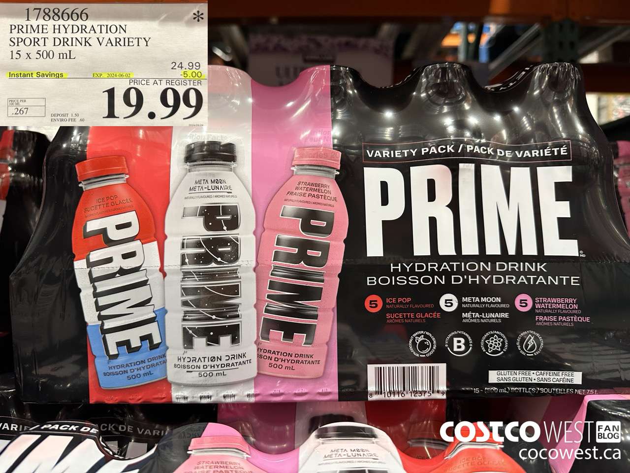1788666 PRIME HYDRATION SPORT DRINK VARIETY 15 x 500 mL ($5.00 INSTANT SAVINGS EXPIRES ON 2024-06-02) $19.99