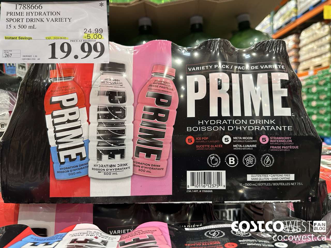 1788666 PRIME HYDRATION SPORT DRINK VARIETY 15 x 500 mL ($5.00 INSTANT SAVINGS EXPIRES ON 2024-06-02) $19.99