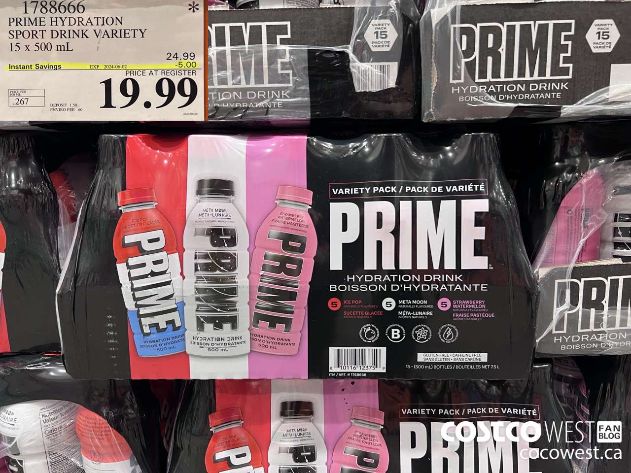 1788666 PRIME HYDRATION SPORT DRINK VARIETY 15 x 500 mL ($5.00 INSTANT SAVINGS EXPIRES ON 2024-06-02) $19.99