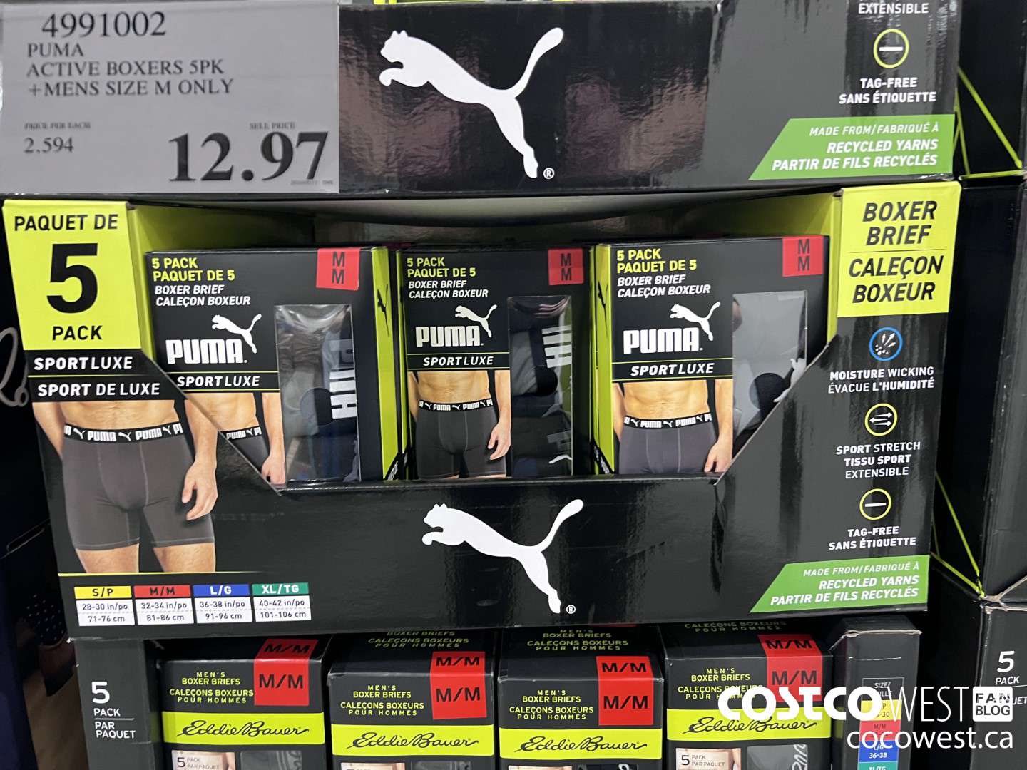 4991002 PUMA ACTIVE BOXER 5PK MENS SIZE M ONLY $12.97