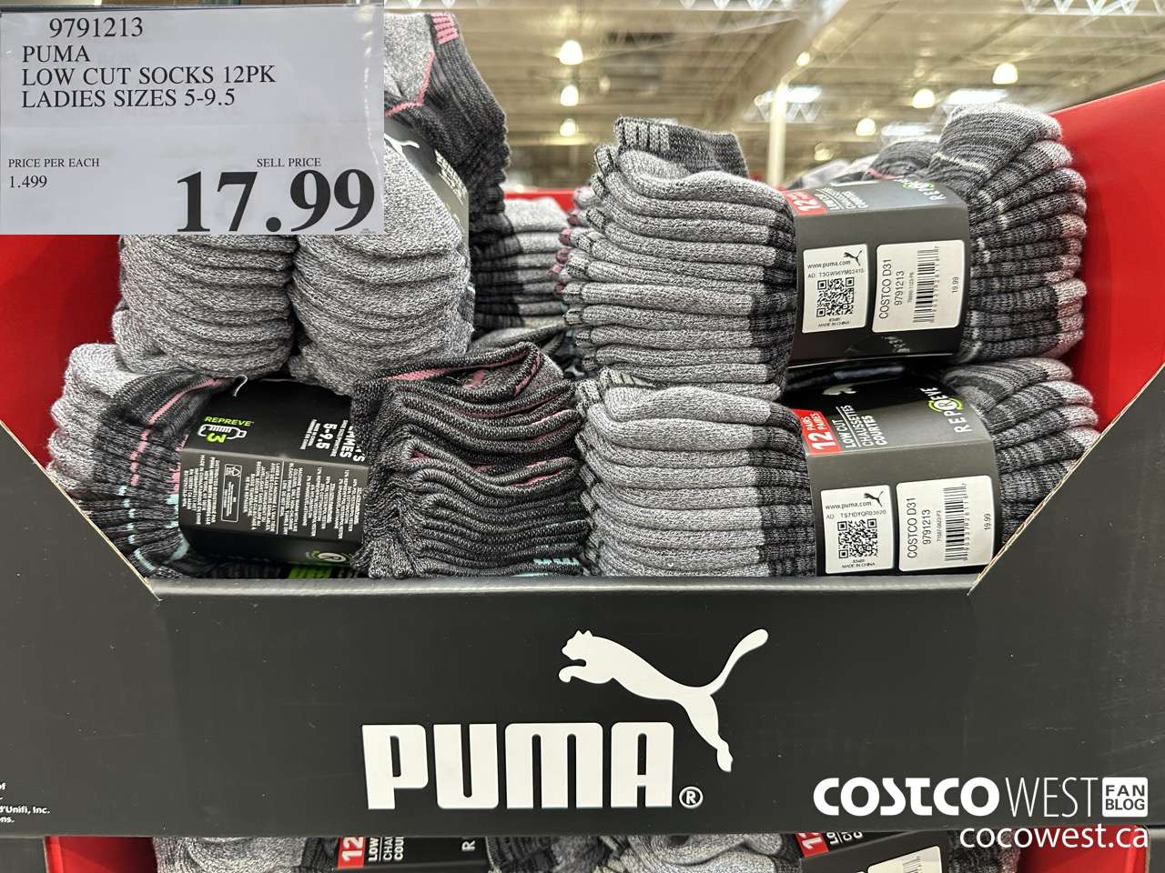 9791213 PUMA LOW CUT SOCKS 12PK LADIES SIZES 5-9.5 $17.99
