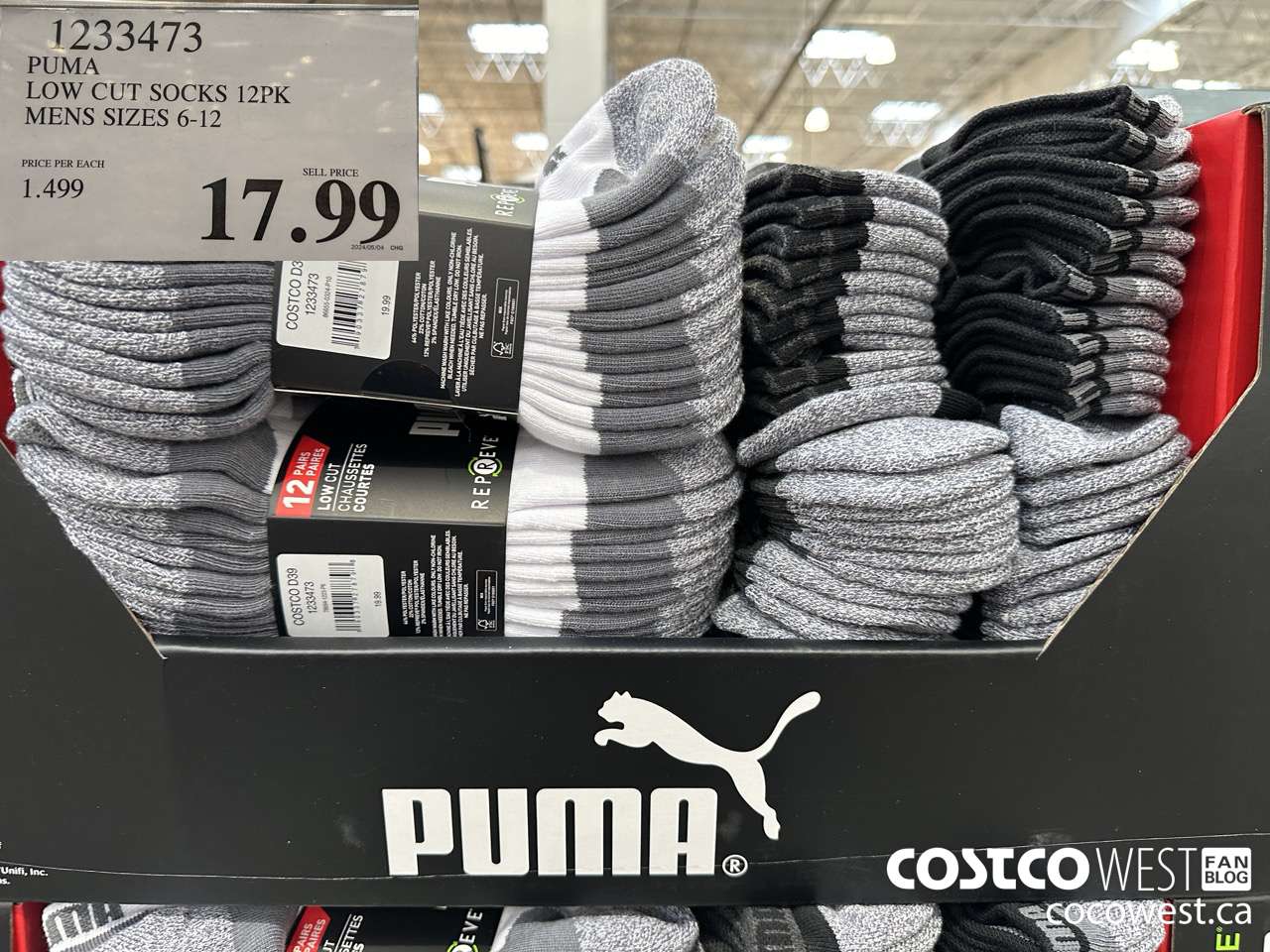 1233473 PUMA LOW CUT SOCK 12PK MENS SIZES 6-12 $17.99