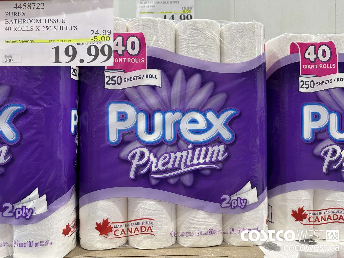 4458722 PUREX BATHROOM TISSUE 40 ROLLS X 250 SHEETS ($5.00 INSTANT SAVINGS EXPIRES ON 2024-06-02) $19.99