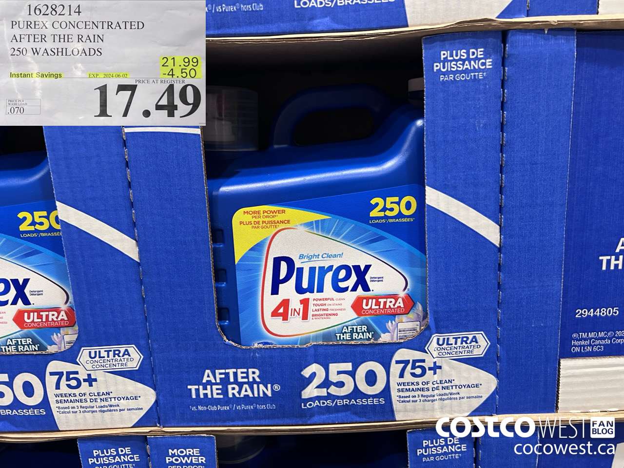 1628214 PUREX CONCENTRATED AFTER THE RAIN 250 WASHLOADS ($4.50 INSTANT SAVINGS EXPIRES ON 2024-06-02) $17.49
