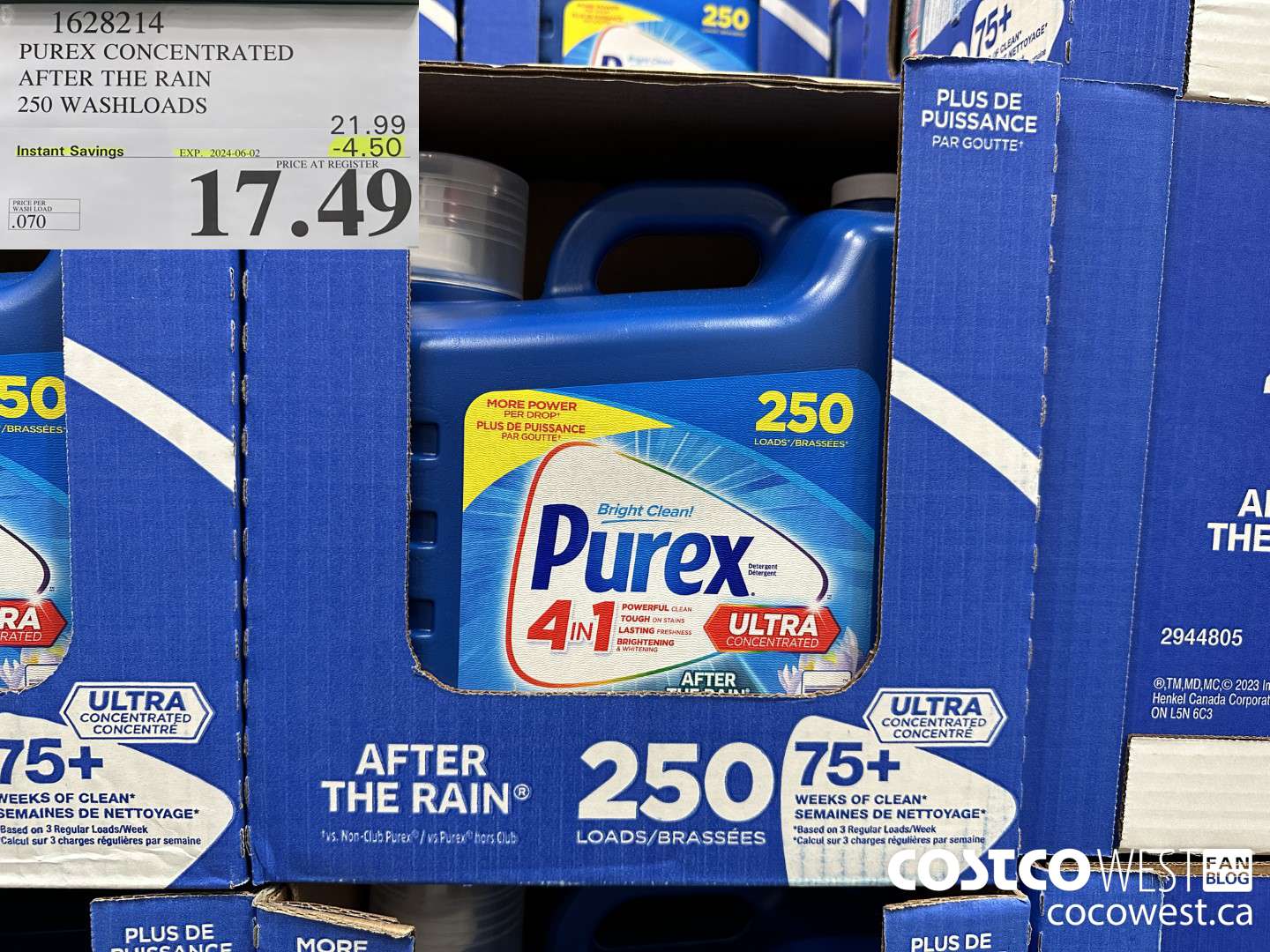 1628214 PUREX CONCENTRATED AFTER THE RAIN 250 WASHLOADS ($4.50 INSTANT SAVINGS EXPIRES ON 2024-06-02) $17.49