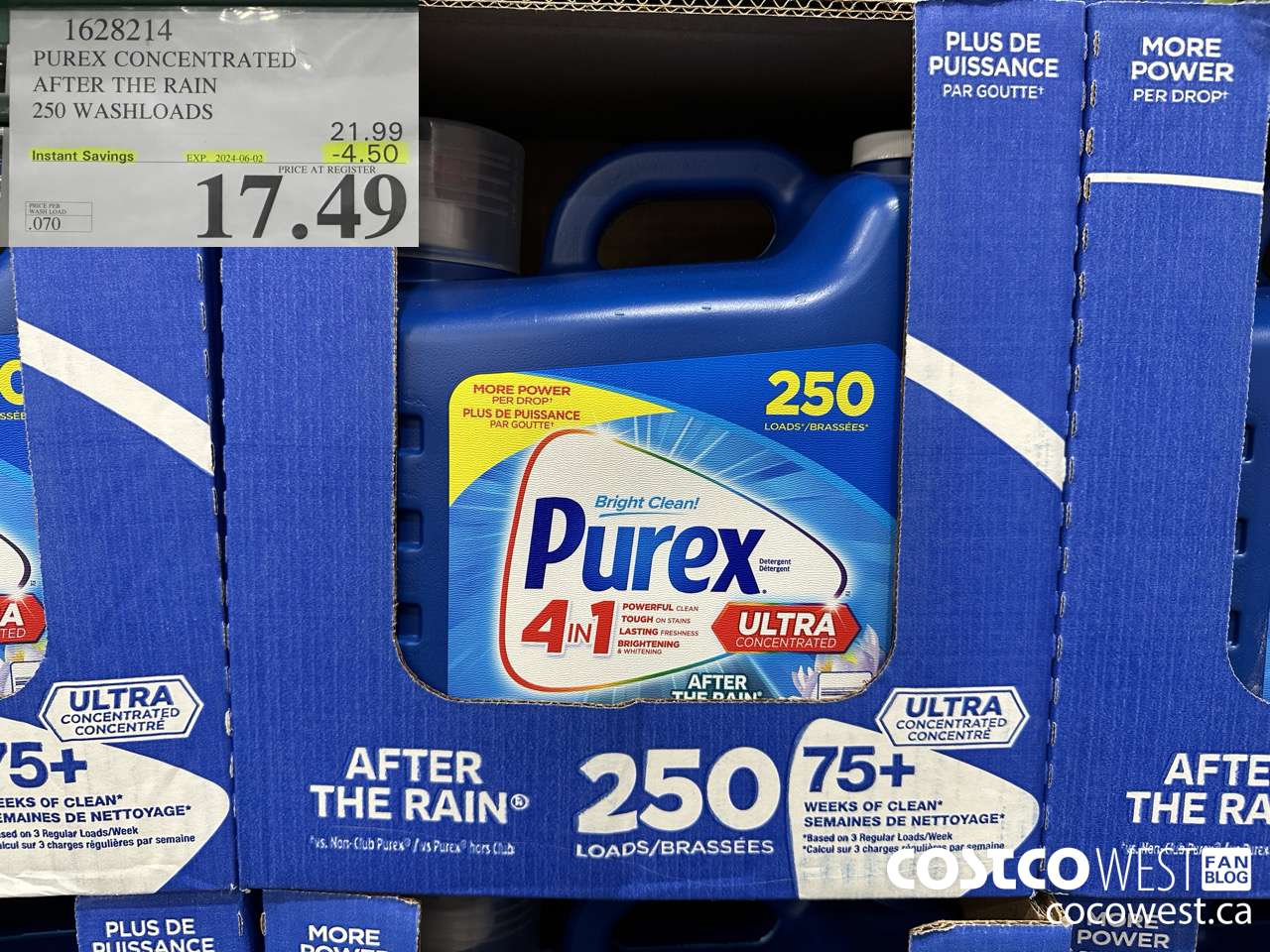1628214 PUREX CONCENTRATED AFTER THE RAIN 250 WASHLOADS ($4.50 INSTANT SAVINGS EXPIRES ON 2024-06-02) $17.49