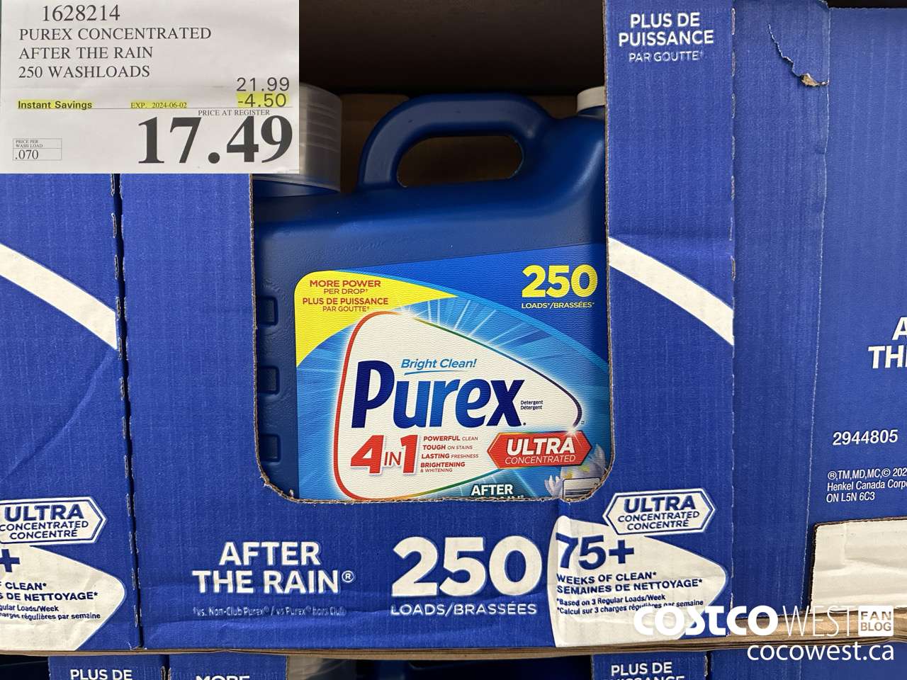 1628214 PUREX CONCENTRATED AFTER THE RAIN 250 WASHLOADS ($4.50 INSTANT SAVINGS EXPIRES ON 2024-06-02) $17.49