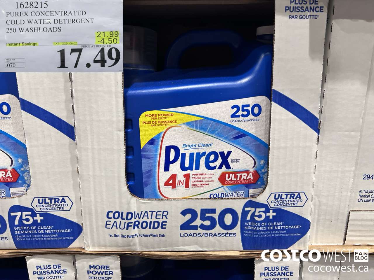 1628215 PUREX CONCENTRATED COLD WATER DETERGENT 250 WASHLOADS ($4.50 INSTANT SAVINGS EXPIRES ON 2024-06-02) $17.49