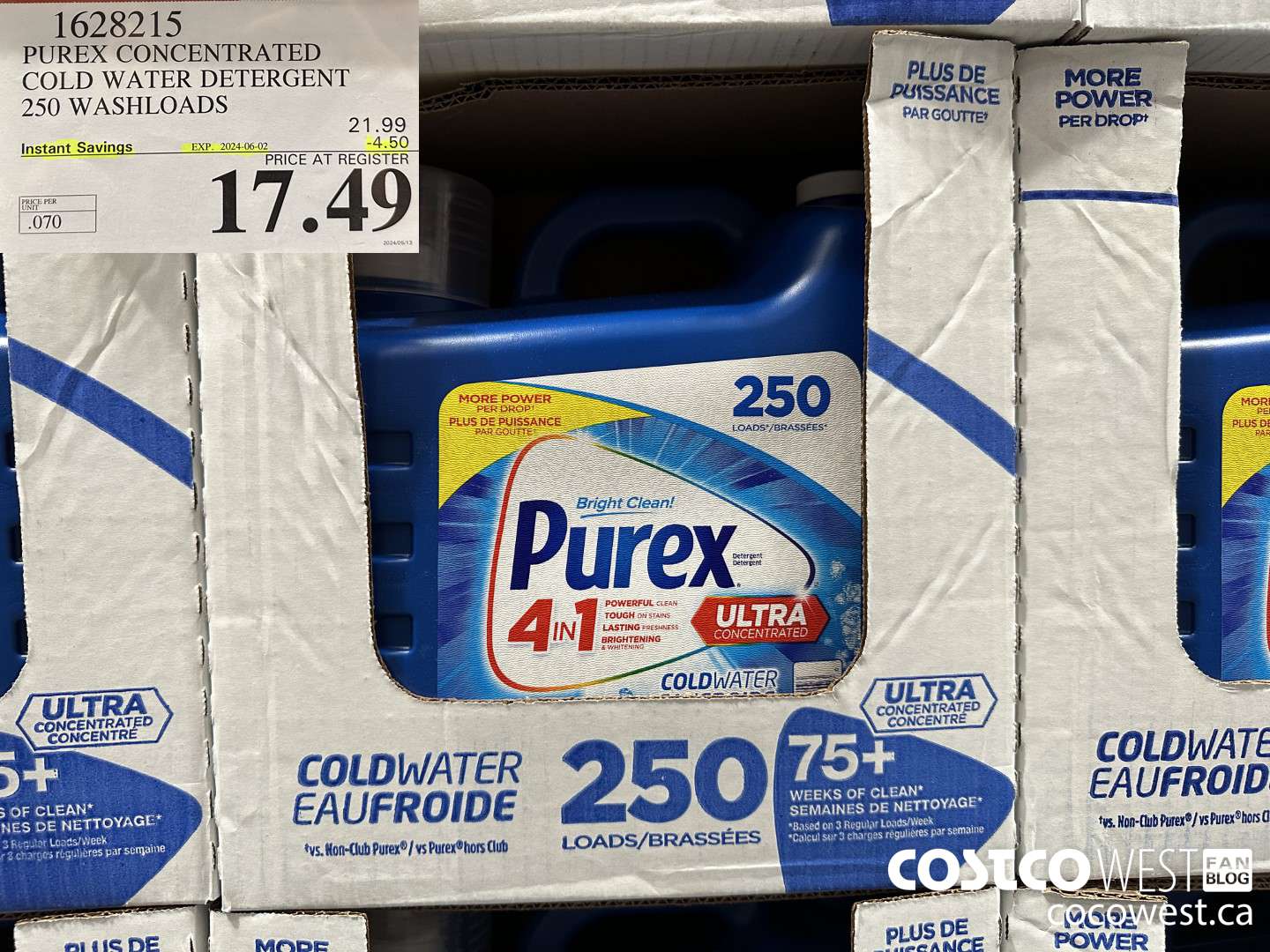 1628215 PUREX CONCENTRATED COLD WATER DETERGENT 250 WASHLOADS ($4.50 INSTANT SAVINGS EXPIRES ON 2024-06-02) $17.49