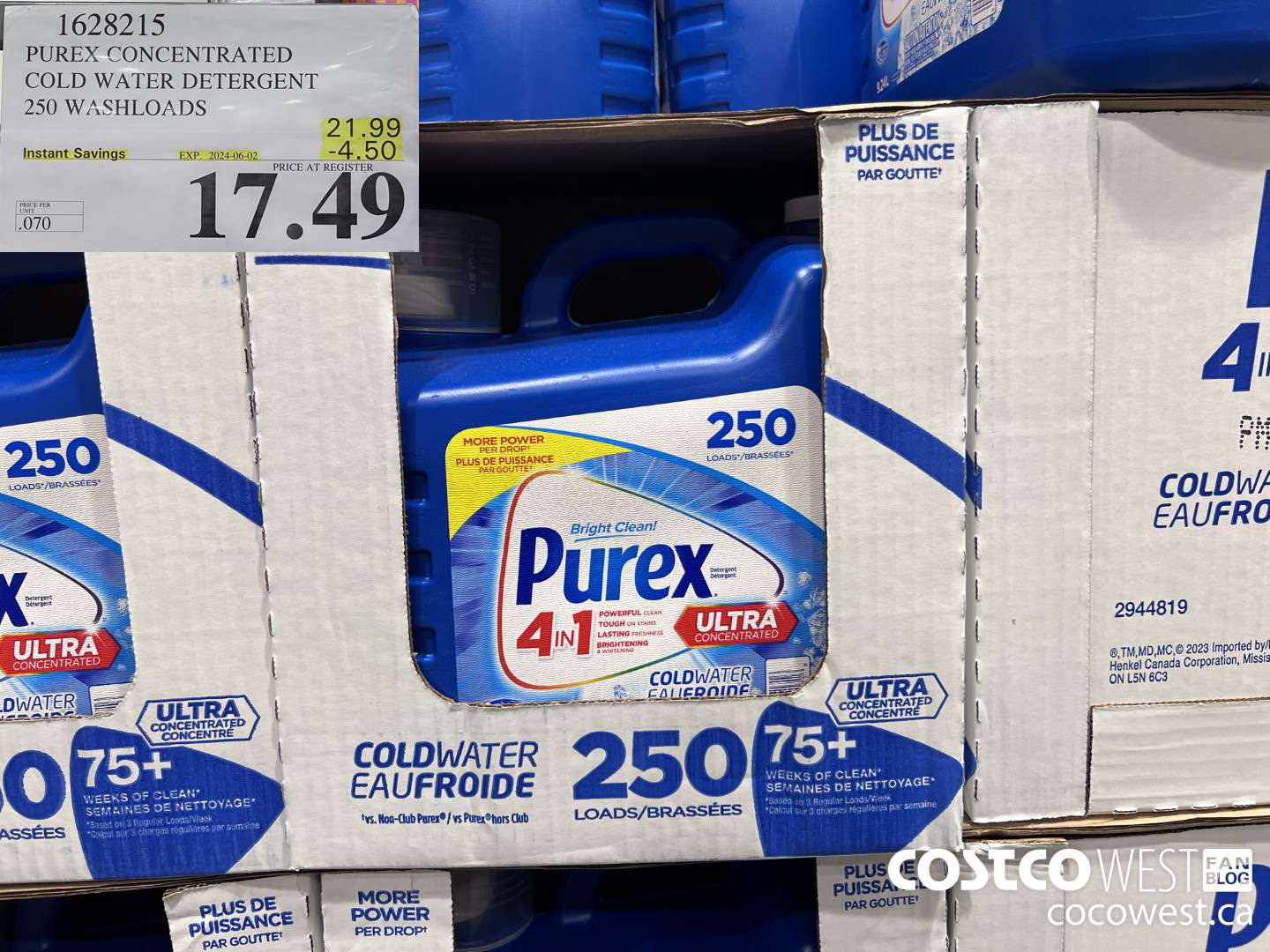 1628215 PUREX CONCENTRATED COLD WATER DETERGENT 250 WASHLOADS ($4.50 INSTANT SAVINGS EXPIRES ON 2024-06-02) $17.49