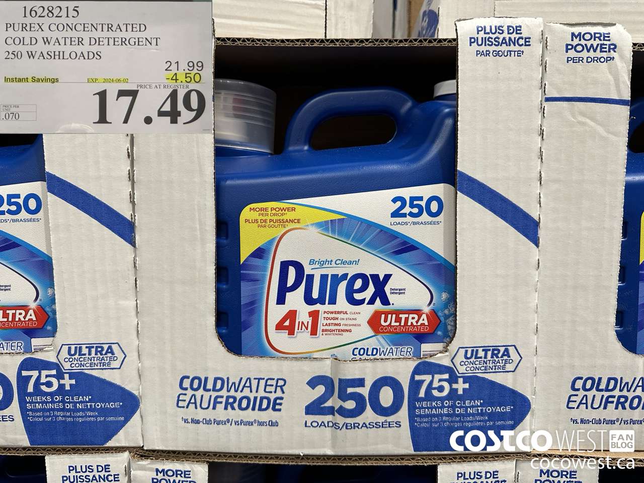 1628215 PUREX CONCENTRATED COLD WATER DETERGENT 250 WASHLOADS ($4.50 INSTANT SAVINGS EXPIRES ON 2024-06-02) $17.49