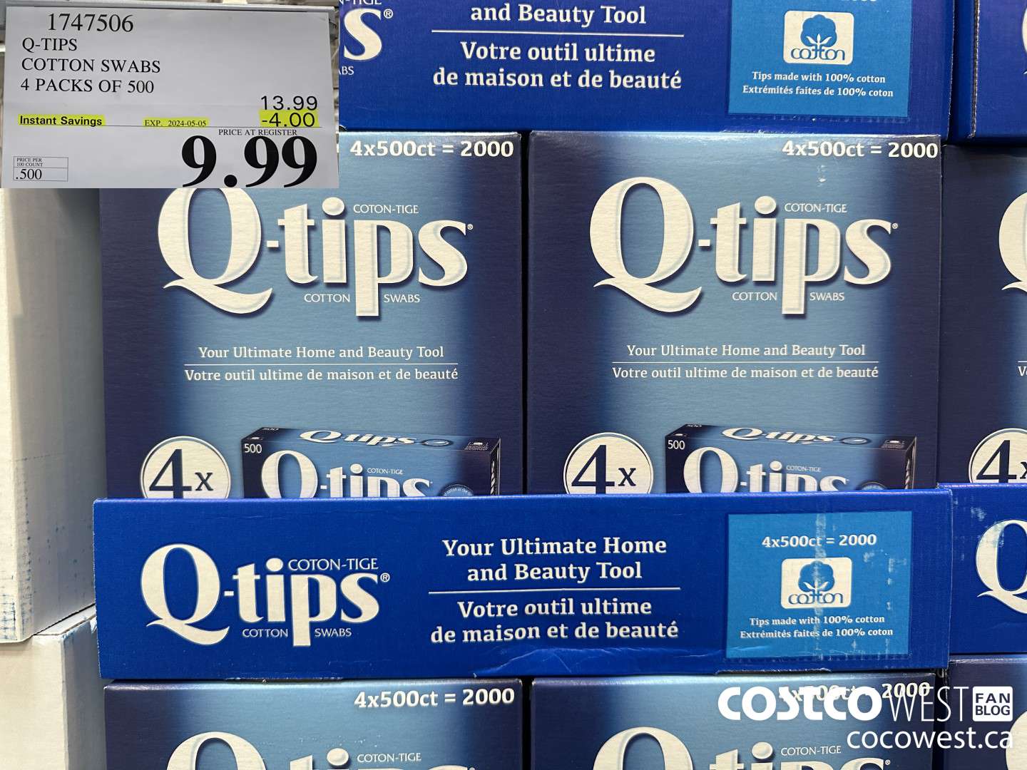 1747506 Q-TIPS COTTON SWABS 4 PACKS OF 500 ($4.00 INSTANT SAVINGS EXPIRES ON 2024-05-05) $9.99
