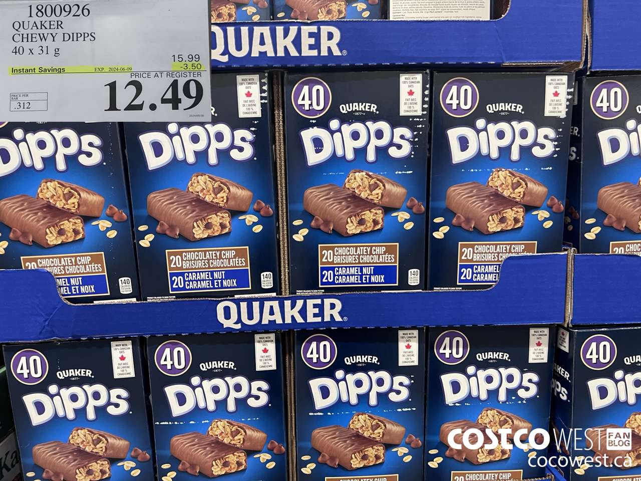 1800926 QUAKER CHEWY DIPPS 40 X 31 G ($3.50 INSTANT SAVINGS EXPIRES ON 2024-06-09) $12.49