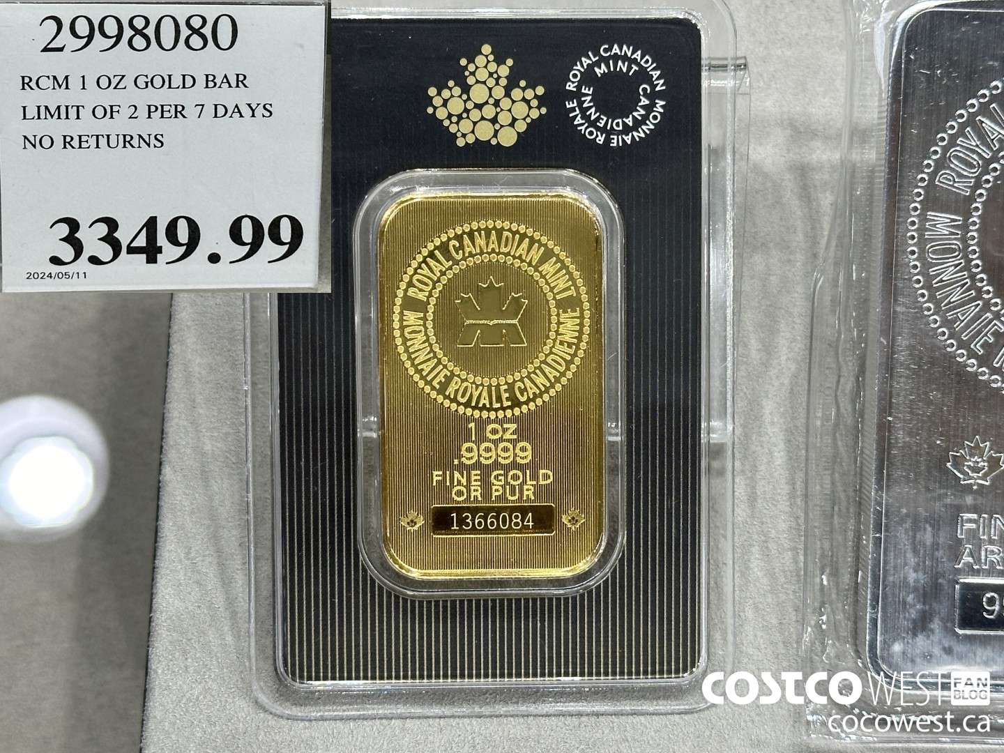 2998080 RCM 1 OZ GOLD BAR LIMIT OF 2 PER 7 DAYS NO RETURNS $3349.99