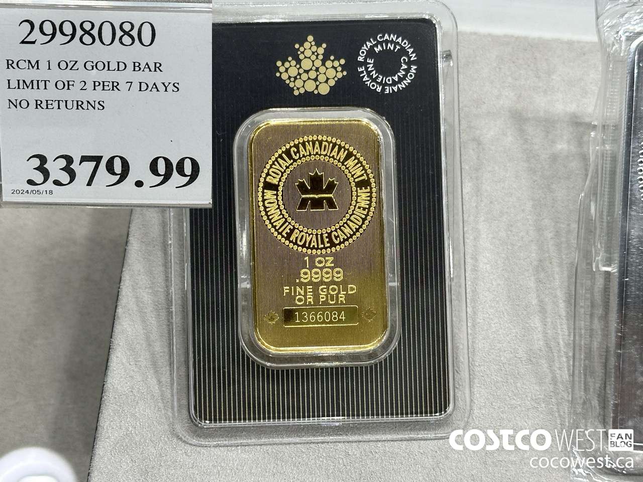 2998080 RCM 1 OZ GOLD BAR LIMIT OF 2 PER 7 DAYS NO RETURNS $3379.99