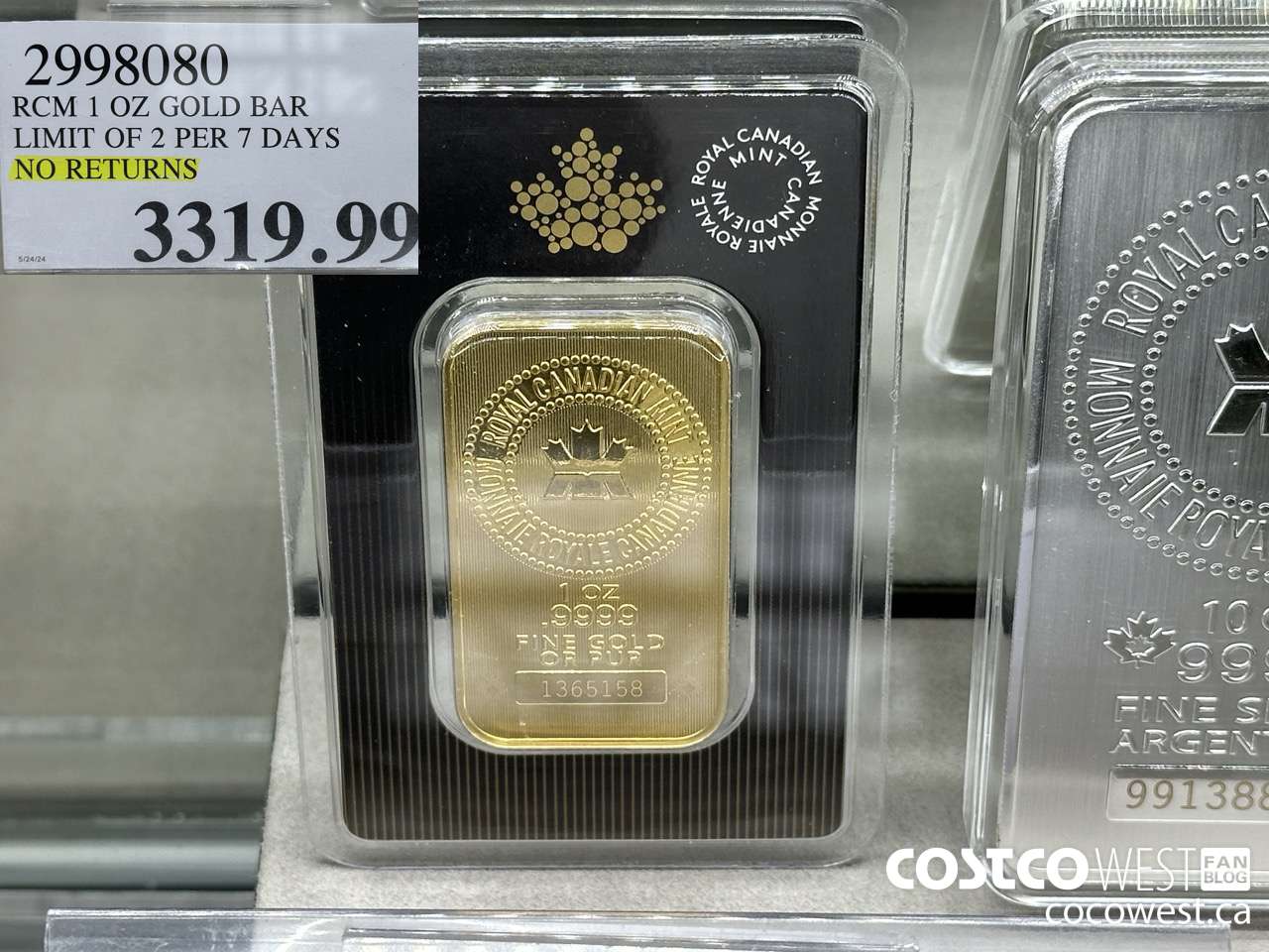 2998080 RCM 1 OZ GOLD BAR LIMIT OF 2 PER 7 DAYS NO RETURNS $3319.99