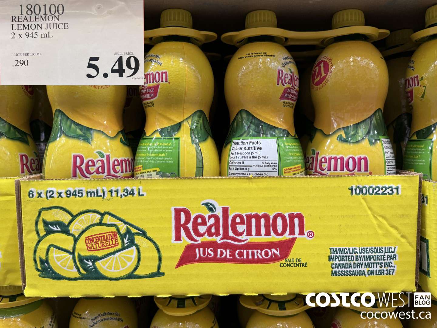 180100 REALEMON LEMON JUICE 2 x 945 ml $5.49