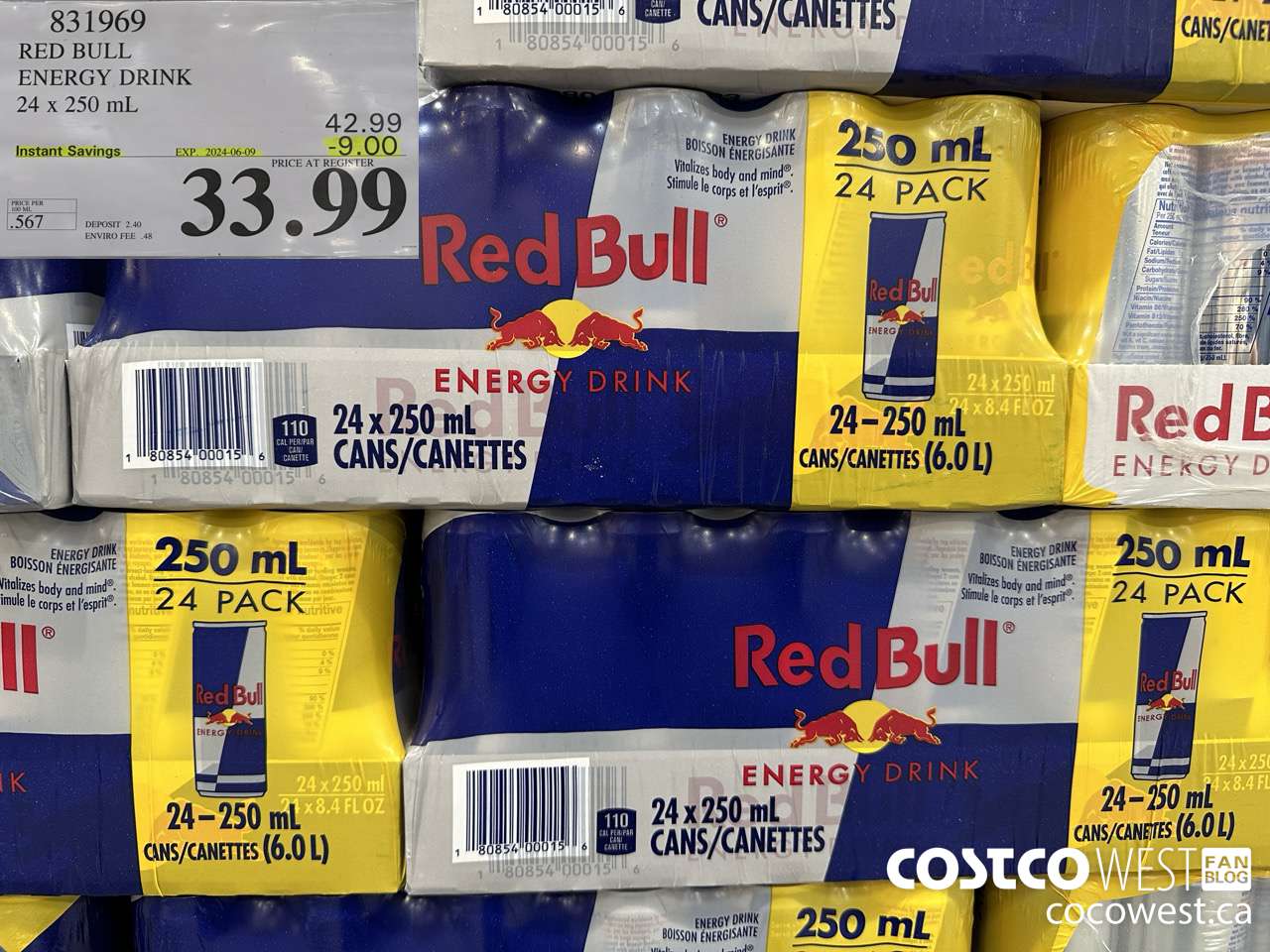 831969 RED BULL ENERGY DRINK 24 X 250ML ($9.00 INSTANT SAVINGS EXPIRES ON 2024-06-09) $33.99