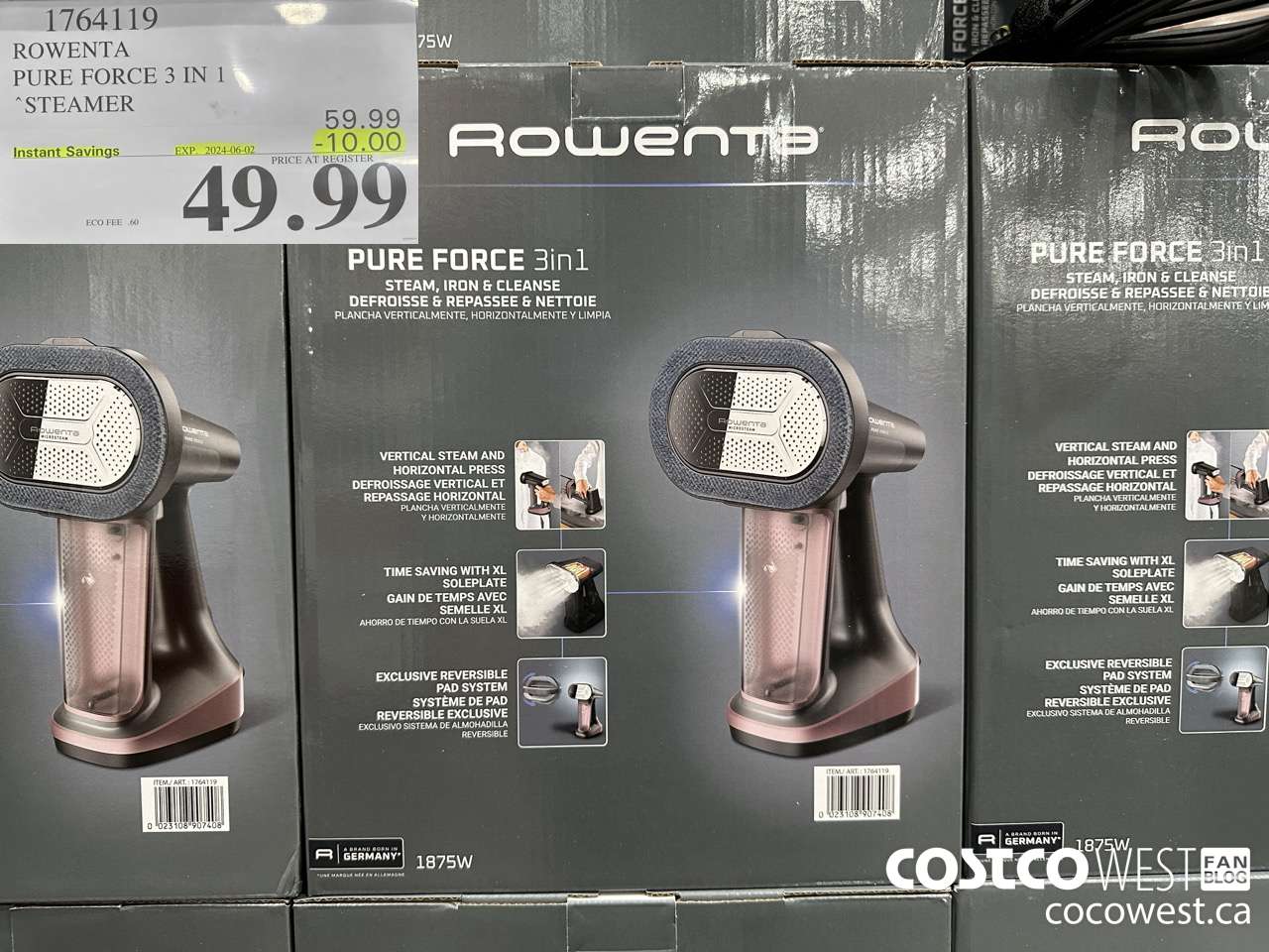 1764119 ROWENTA PURE FORCE 3 IN 1 STEAMER ($10.00 INSTANT SAVINGS EXPIRES ON 2024-06-02) $49.99