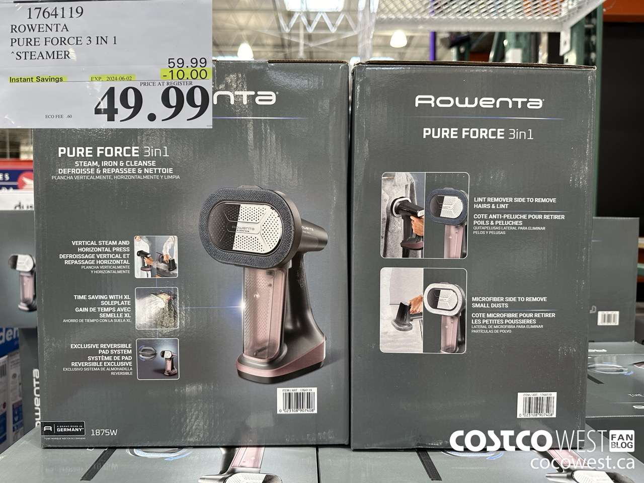 1764119 ROWENTA PURE FORCE 3 IN 1 STEAMER ($10.00 INSTANT SAVINGS EXPIRES ON 2024-06-02) $49.99