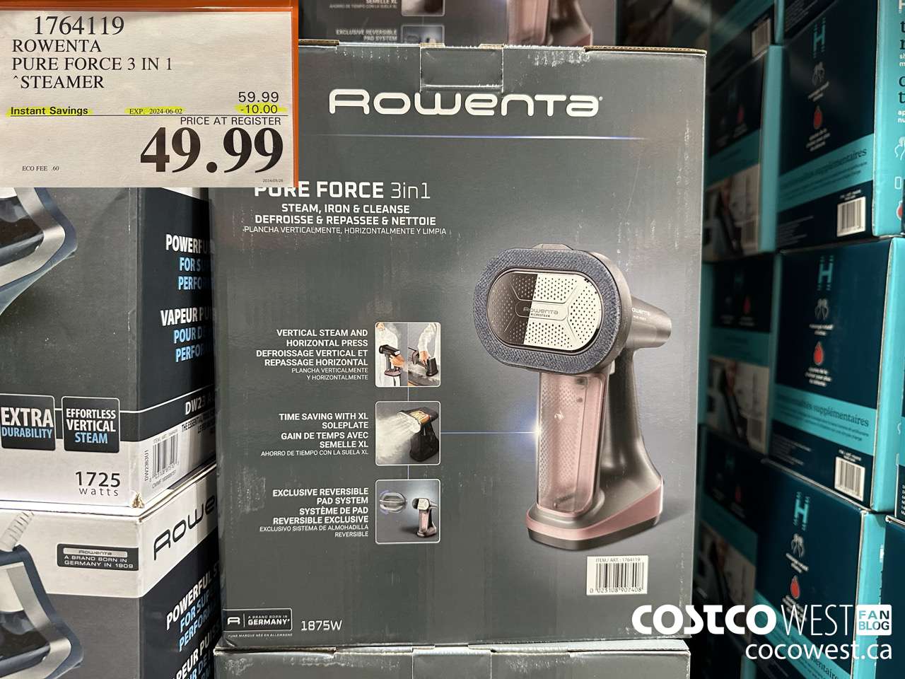 1764119 ROWENTA PURE FORCE 3 IN 1 STEAMER ($10.00 INSTANT SAVINGS EXPIRES ON 2024-06-02) $49.99