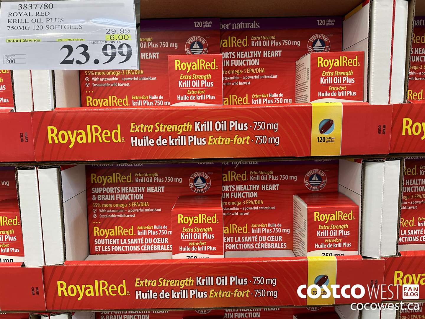 3837780 ROYAL RED KRILL OIL PLUS 750MG 120 SOFTGELS ($6.00 INSTANT SAVINGS EXPIRES ON 2024-05-05) $23.99