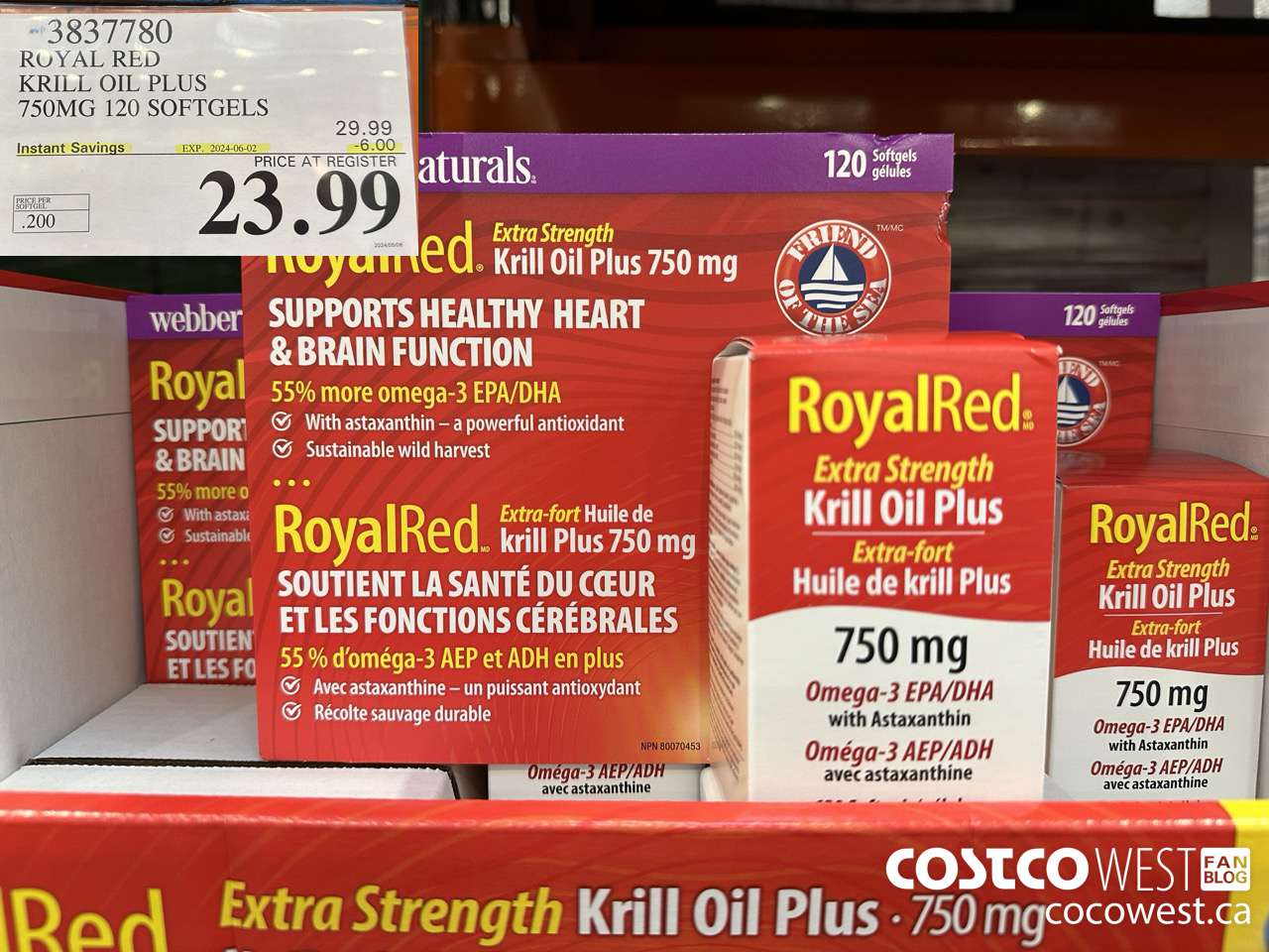 3837780 ROYAL RED KRILL OIL PLUS 750MG 120 SOFTGELS ($6.00 INSTANT SAVINGS EXPIRES ON 2024-06-02) $23.99