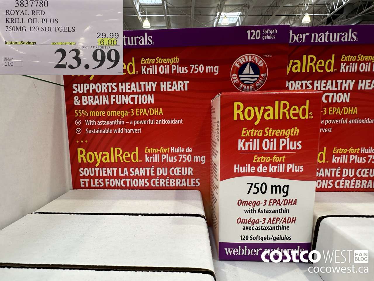 3837780 ROYAL RED KRILL OIL PLUS 750MG 120 SOFTGELS ($6.00 INSTANT SAVINGS EXPIRES ON 2024-06-02) $23.99
