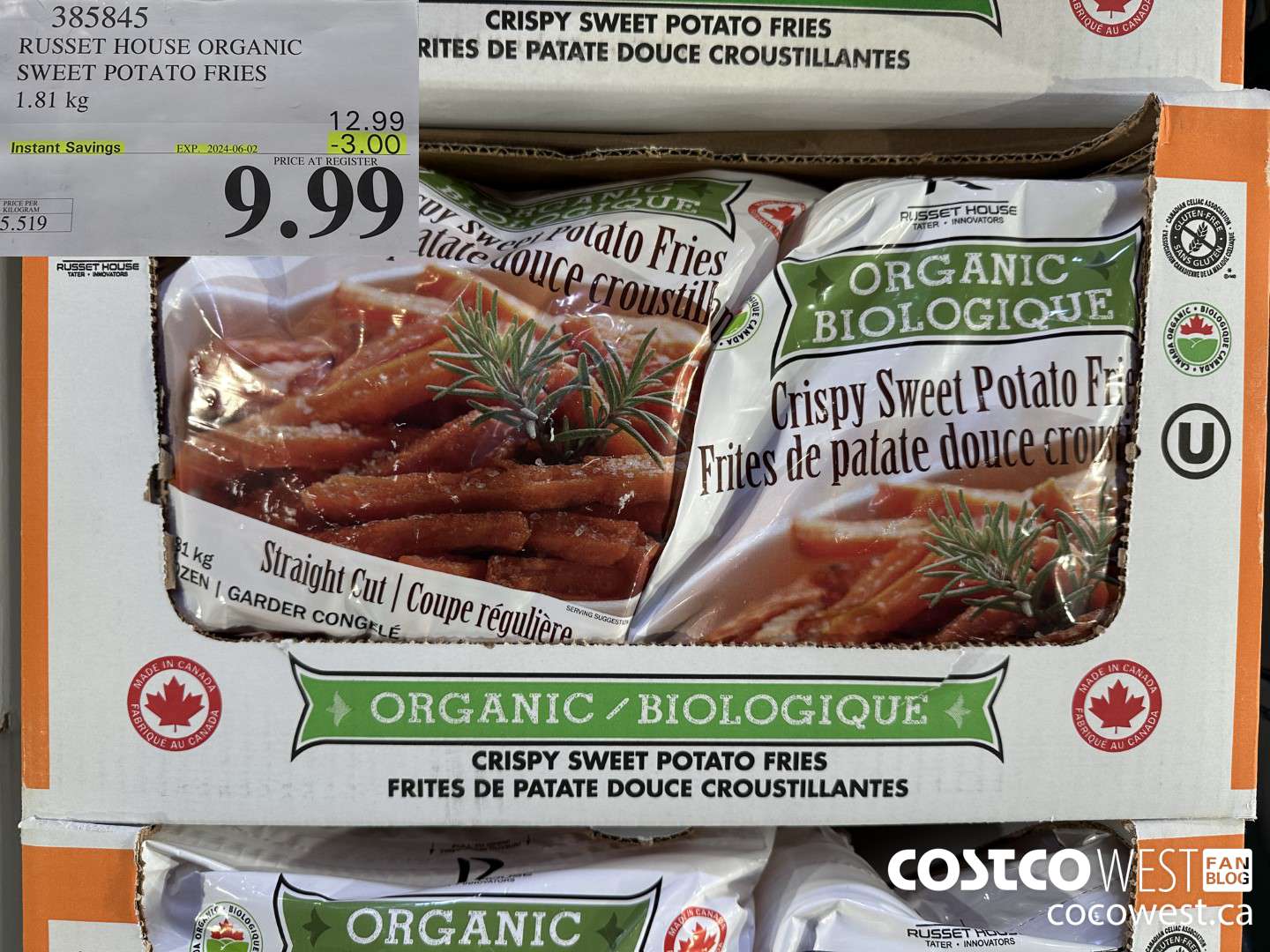 385845 RUSSET HOUSE ORGANIC SWEET POTATO FRIES 1.81 kg ($3.00 INSTANT SAVINGS EXPIRES ON 2024-06-02) $9.99