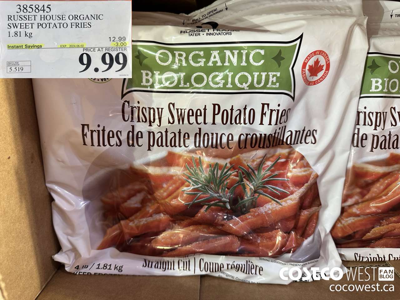 385845 RUSSET HOUSE ORGANIC SWEET POTATO FRIES 1.81 kg ($3.00 INSTANT SAVINGS EXPIRES ON 2024-06-02) $9.99
