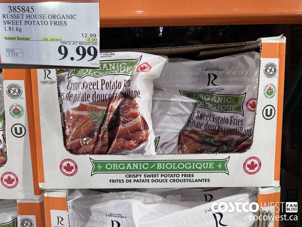 385845 RUSSET HOUSE ORGANIC SWEET POTATO FRIES 1.81 kg ($3.00 INSTANT SAVINGS EXPIRES ON 2024-06-02) $9.99