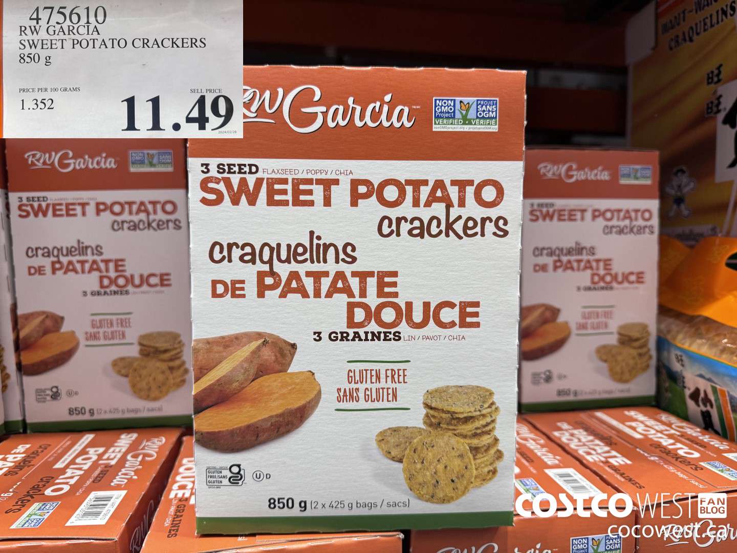 475610 RW GARCIA SWEET POTATO CRACKERS 850 g $11.49