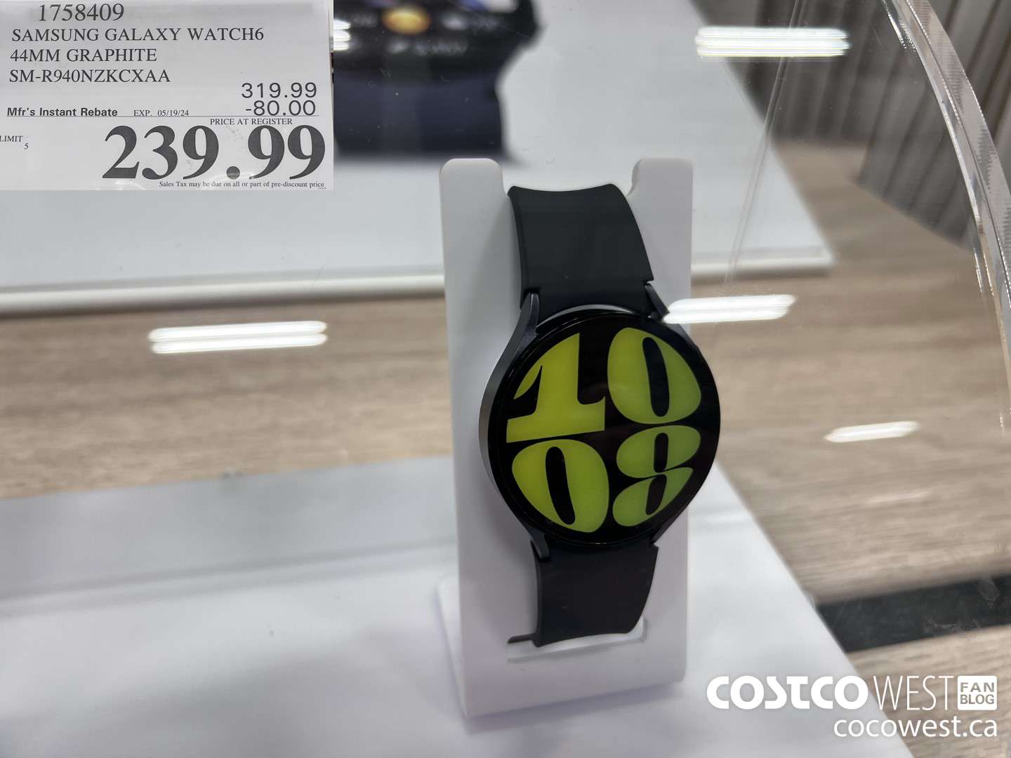 1758409 SAMSUNG GALAXY WATCH6 44MM GRAPHITE SM-R940NZKCXAA ($80.00 INSTANT SAVINGS EXPIRES ON 2024-05-19) $239.99