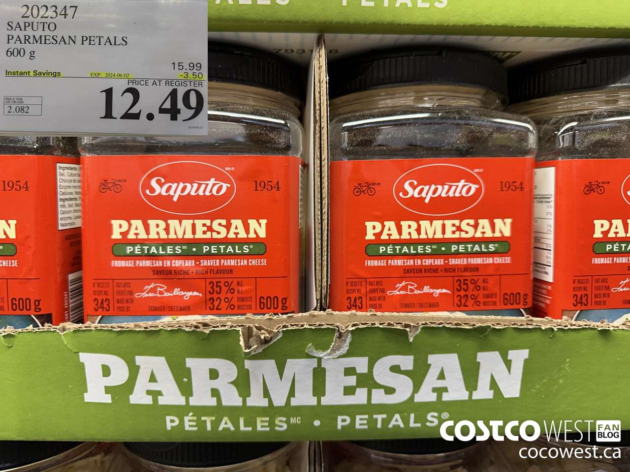 202347 SAPUTO PARMESAN PETALS 600 g ($3.50 INSTANT SAVINGS EXPIRES ON 2024-06-02) $12.49