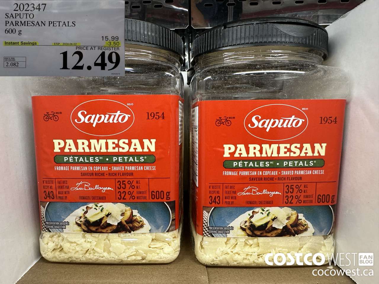 202347 SAPUTO PARMESAN PETALS 600 g ($3.50 INSTANT SAVINGS EXPIRES ON 2024-06-02) $12.49