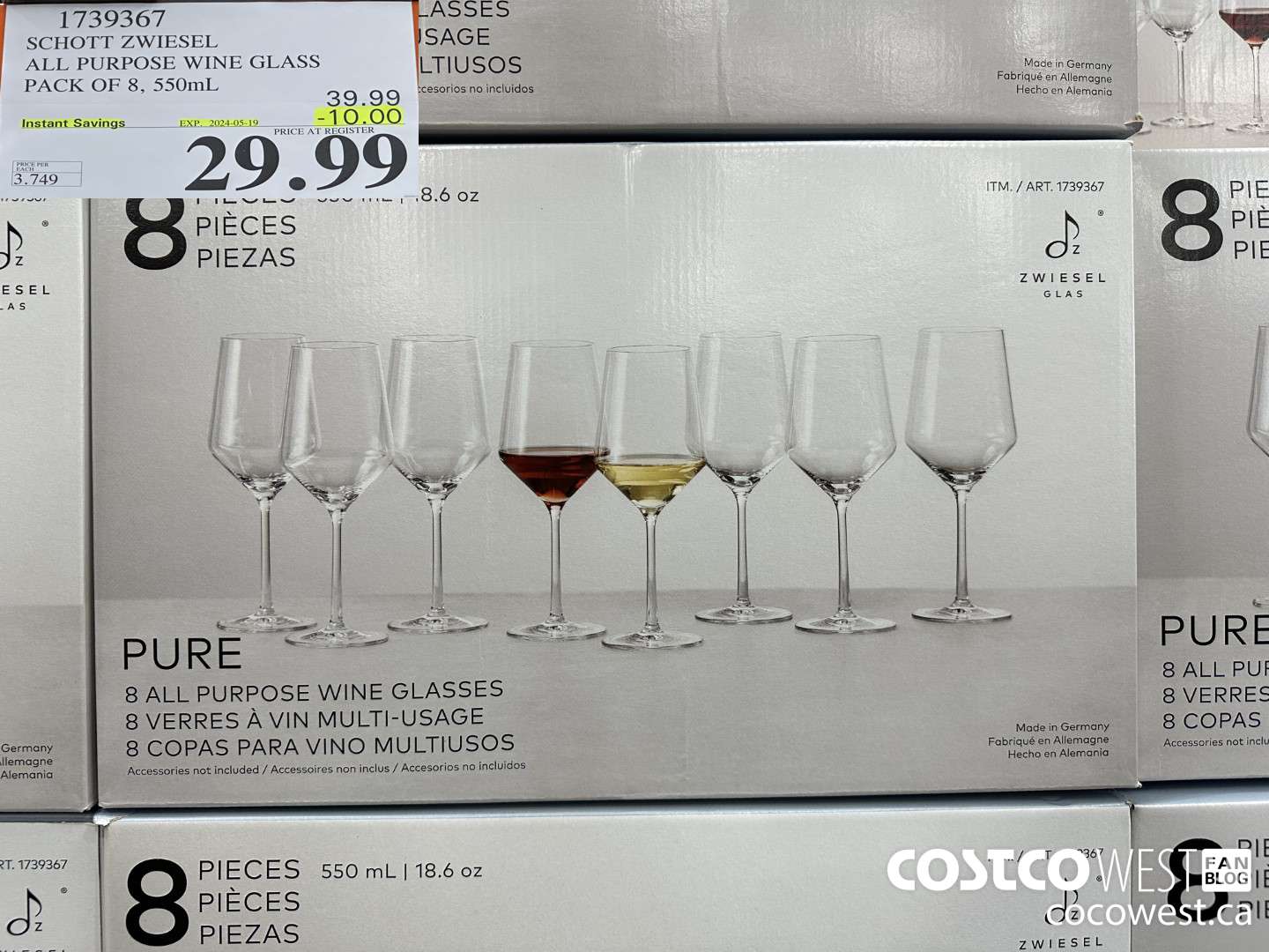 1739367 SCHOTT ZWIESEL ALL PURPOSE WINE GLASS PACK OF 8, 550mL ($10.00 INSTANT SAVINGS EXPIRES ON 2024-05-19) $29.99