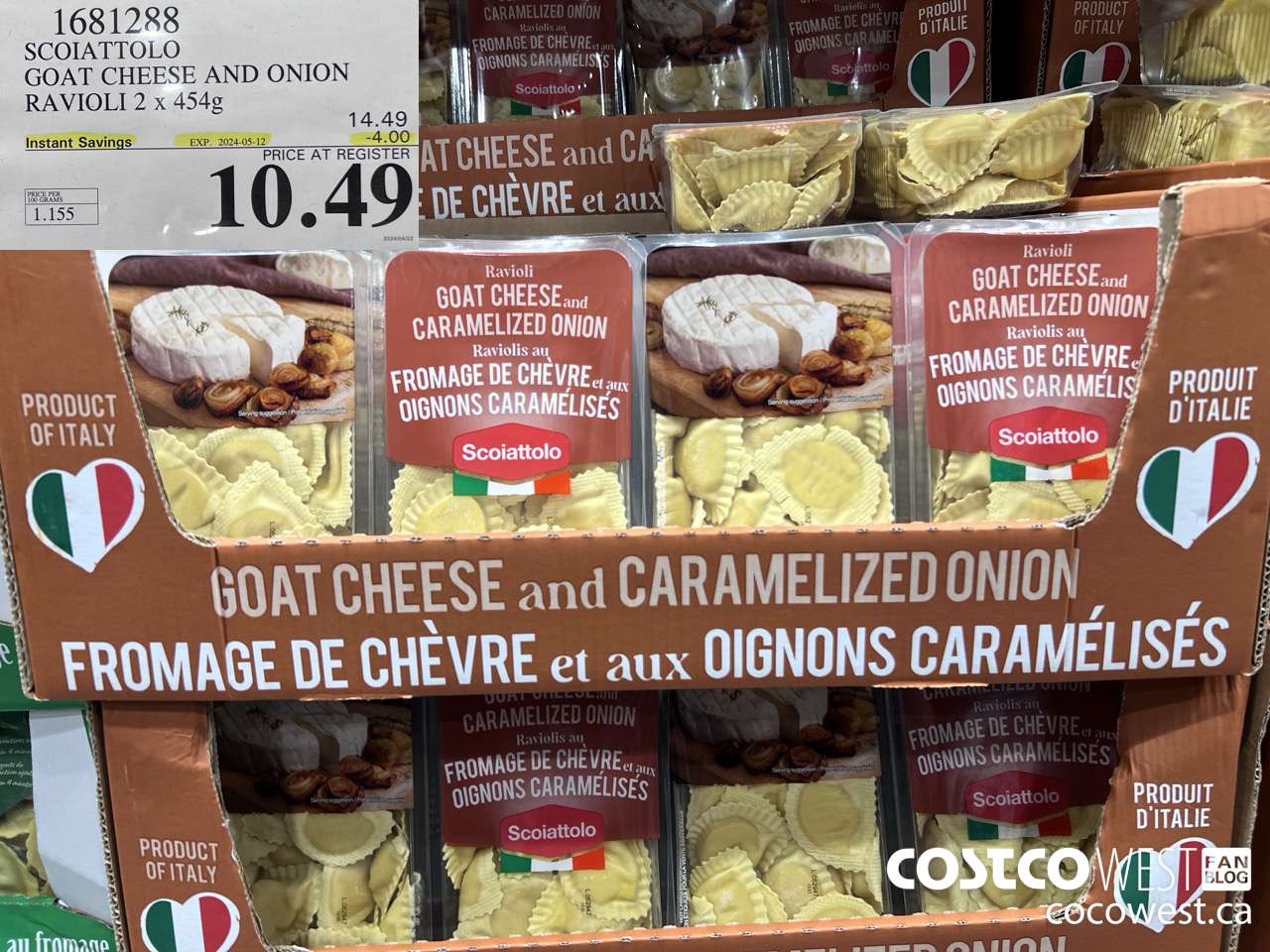 1681288 SCOIATTOLO GOAT CHEESE AND ONION RAVIOLI 2 X 454g ($4.00 INSTANT SAVINGS EXPIRES ON 2024-05-12) $10.49