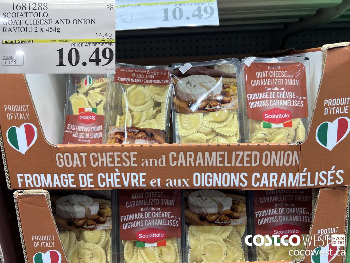 1681288 SCOIATTOLO GOAT CHEESE AND ONION RAVIOLI 2 X 454g ($4.00 INSTANT SAVINGS EXPIRES ON 2024-05-26) $10.49